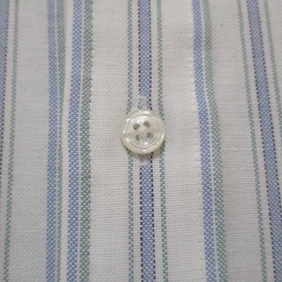 Short Sleeve Button Down Oxford Shirt sz M White Blue Green Stripe - Picture 4 of 11